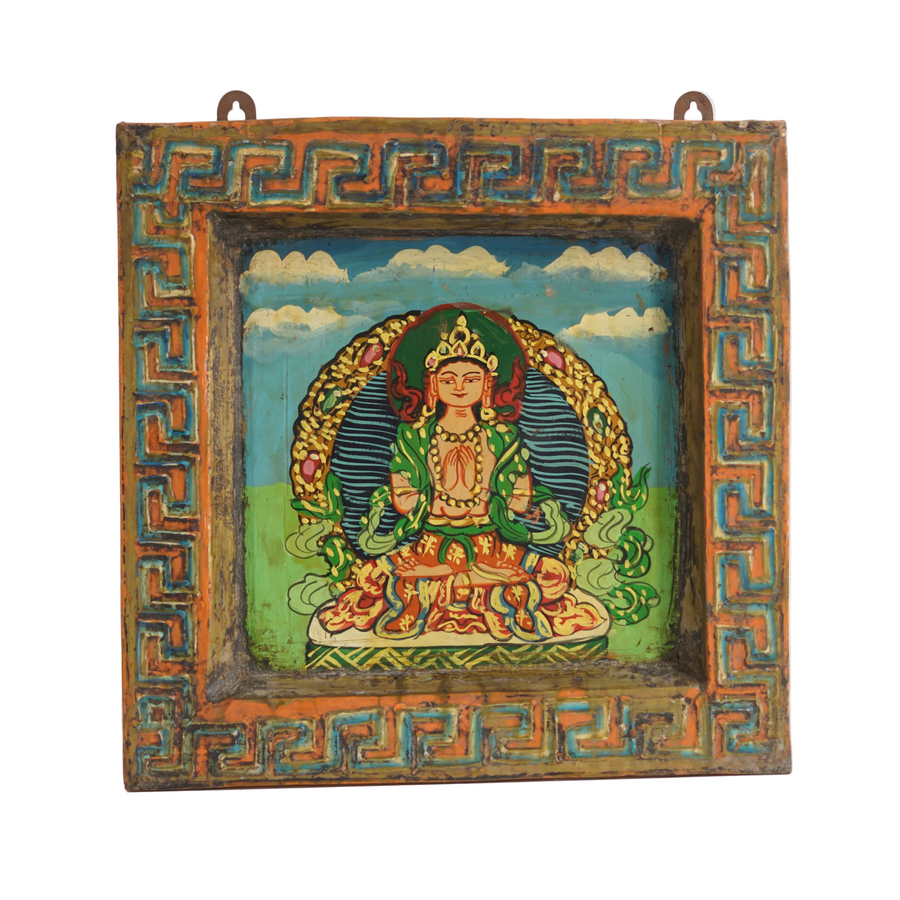 Guardian Buddha - Tibetan Hand-Painted Wall Hanging, handmade Tibetan wall hanging from India