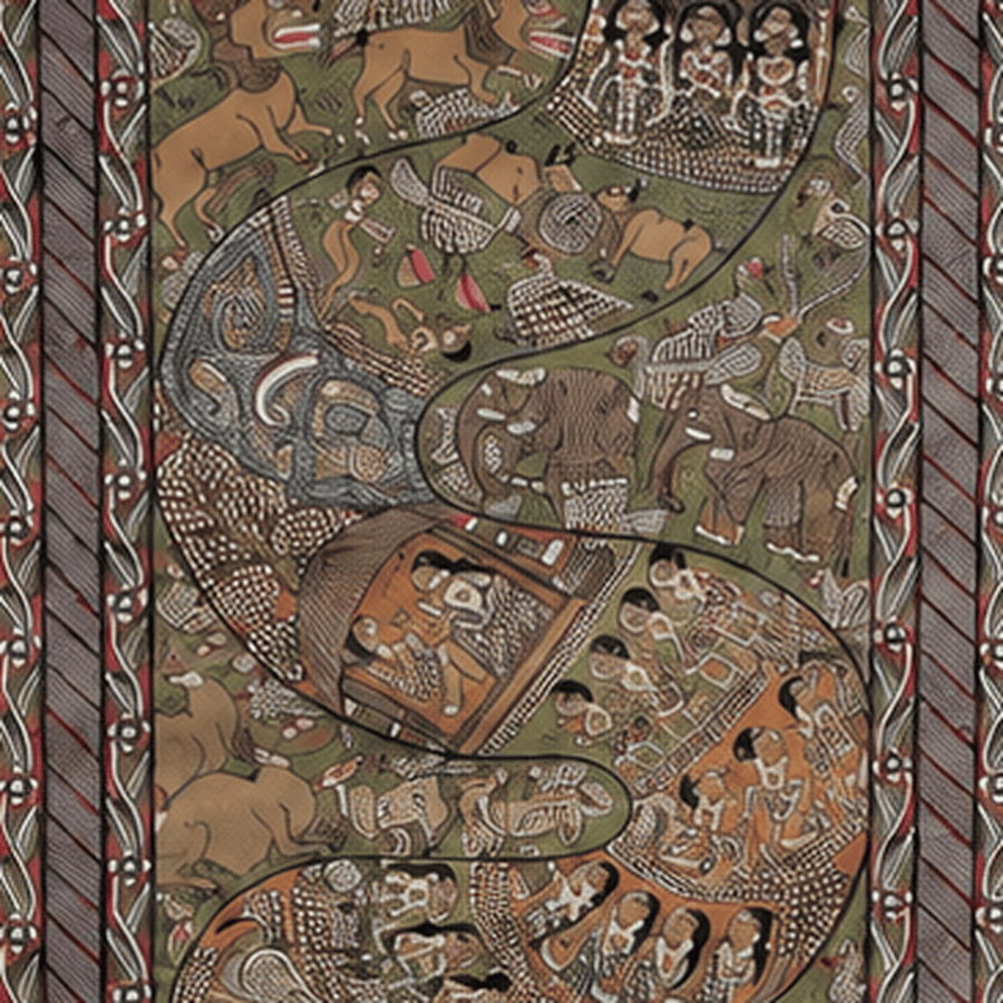 Jungle Landscape - Kalighat Painting - view 2, handmade Kalighat folk painting from India