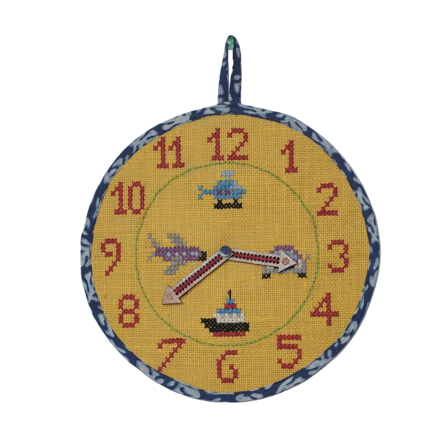 Jute Embroidered Handmade Wall Clock, handmade jute craft from India