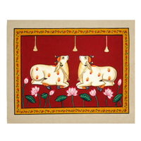 Kamdhenu and Lotus - Pichwai Painting, handmade pichwai painting from India