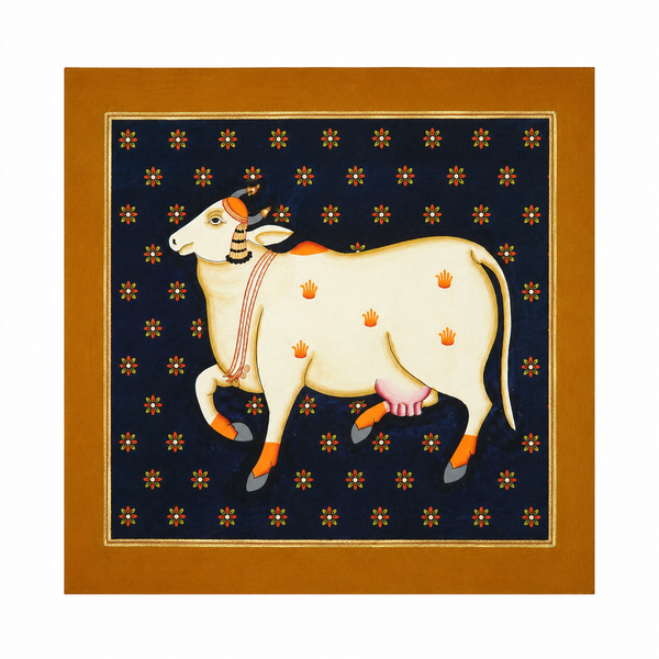 Kamdhenu in Bloom - Pichwai Painting, handmade pichwai painting from India