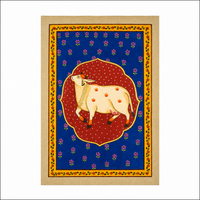 Kamdhenu in Floral Grace - Pichwai Painting, handmade pichwai painting from India