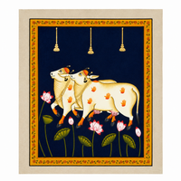 Kamdhenu's Divine Bond - Pichwai Painting, handmade pichwai painting from India
