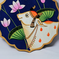 Kamdhenu - Wooden Panel Pichwai Painting - view 3, handmade pichwai painting from India