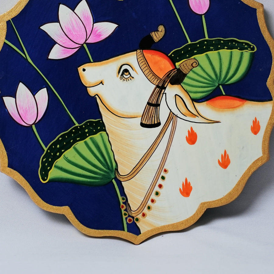 Kamdhenu - Wooden Panel Pichwai Painting - view 3, handmade pichwai painting from India