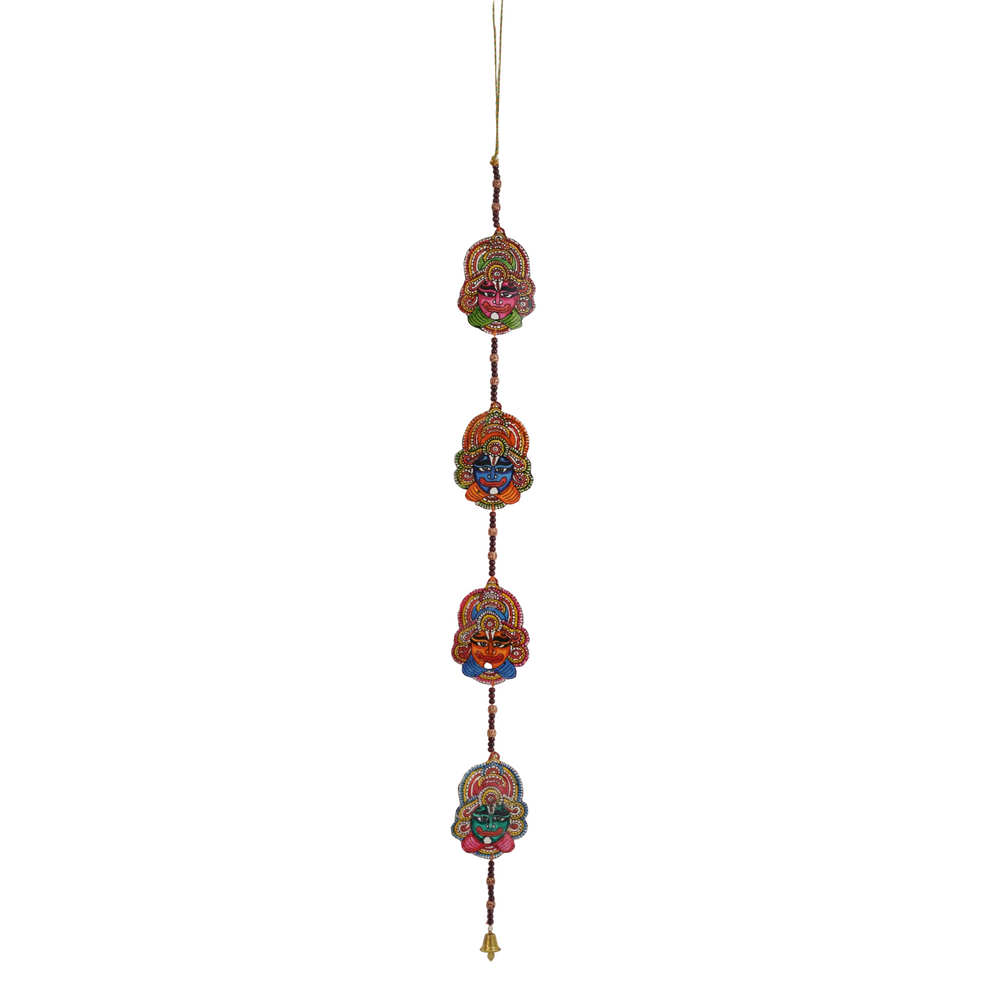 Kathakali Faces Garland - Tholu Bommalata Leather Hanging, handmade Tholu Bommalata leather puppet art from India