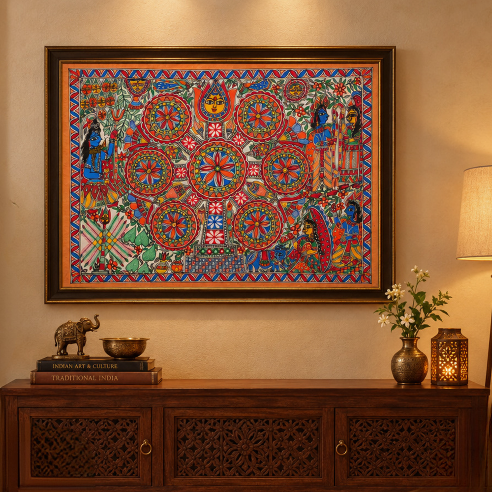 Kohbar Ghar - Madhubani Painting, handmade Madhubani painting from India