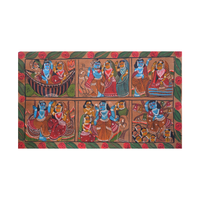 Krishna Leela - Kalighat Painting, handmade Kalighat folk painting from India