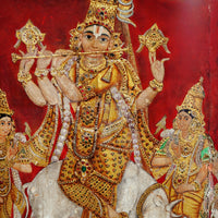 Krishna Playing the Flute - Tanjore Painting - view 3, handmade Tanjore painting from India