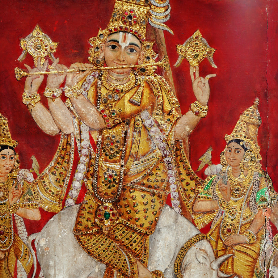 Krishna Playing the Flute - Tanjore Painting - view 3, handmade Tanjore painting from India
