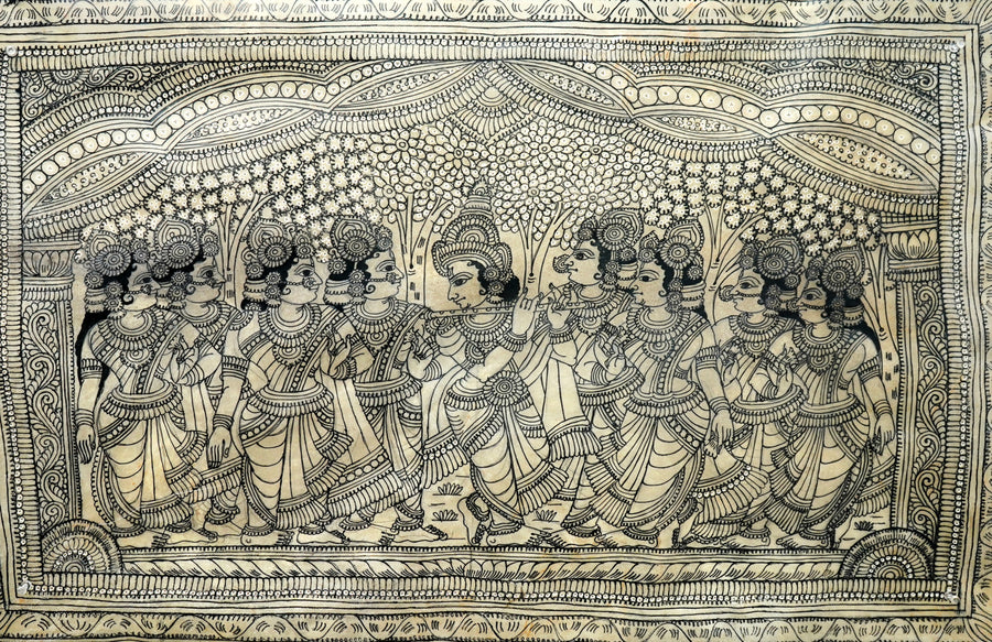 Krishna Raas Leela - Tholu Bommalata Leather Art - view 2, handmade Tholu Bommalata leather puppet art from India