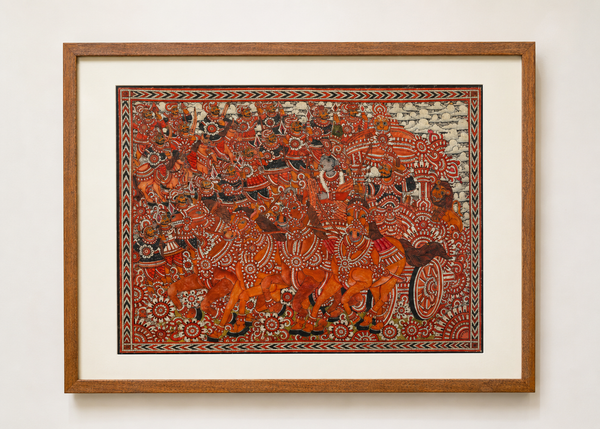 Kurukshetra Chariot Battle - Tholu Bommalata Leather Art, handmade Tholu Bommalata leather puppet art from India