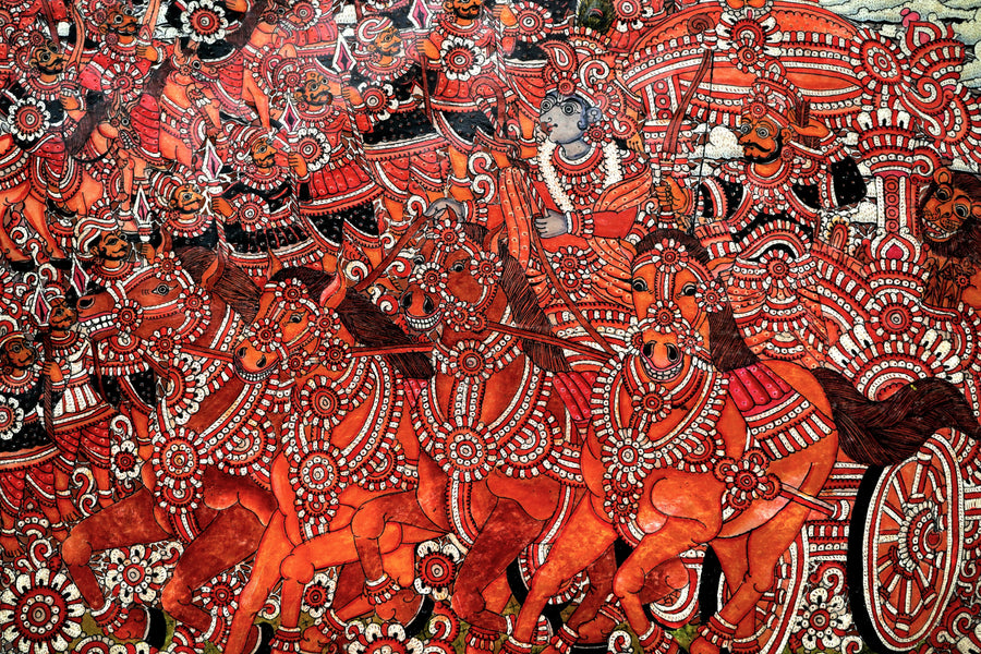Kurukshetra Chariot Battle - Tholu Bommalata Leather Art - view 2, handmade Tholu Bommalata leather puppet art from India