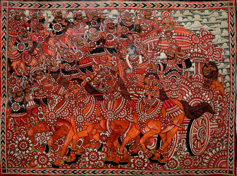 Kurukshetra Chariot Battle - Tholu Bommalata Leather Art - view 4, handmade Tholu Bommalata leather puppet art from India