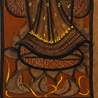 Lakshmi Mata with Owl - Kalighat Painting - view 3, handmade Kalighat folk painting from India