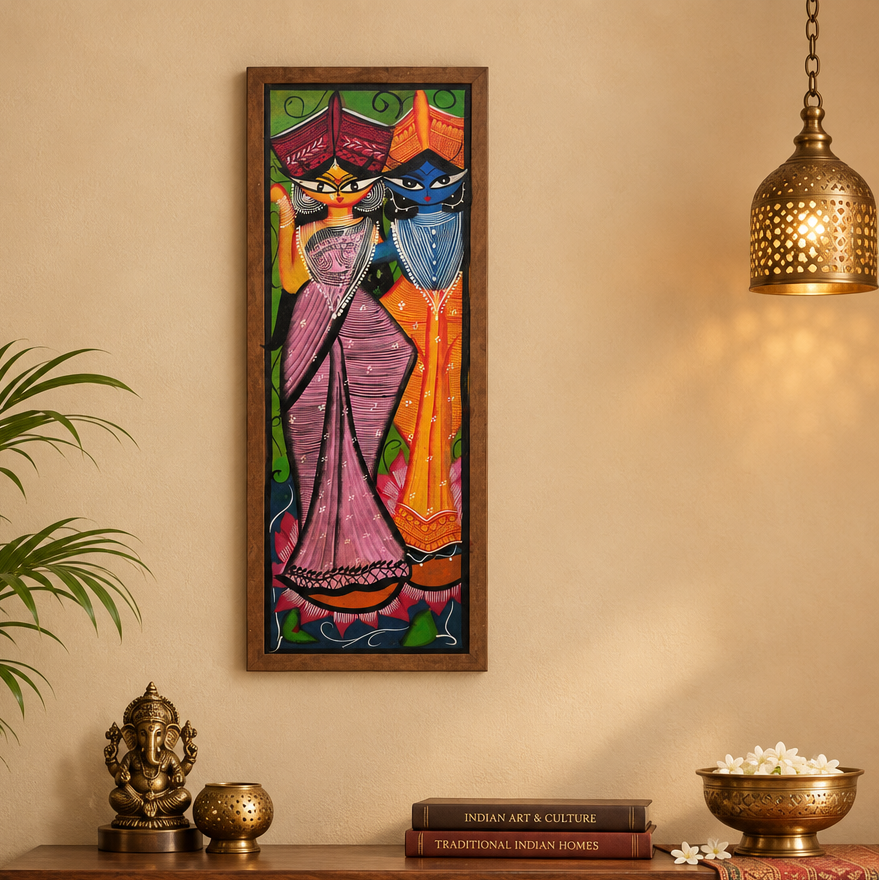 Lakshmi Narayan - Kalighat Painting - view 4, handmade Kalighat folk painting from India