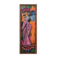 Lakshmi Narayan - Kalighat Painting, handmade Kalighat folk painting from India