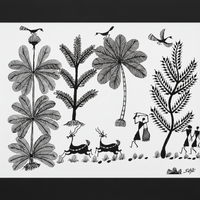 Life's Simple Beauty - Warli Paper Painting - view 2, handmade Warli folk painting from India