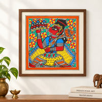 Lord Hanuman Carrying Sanjeevani - Madhubani Painting, handmade Madhubani painting from India