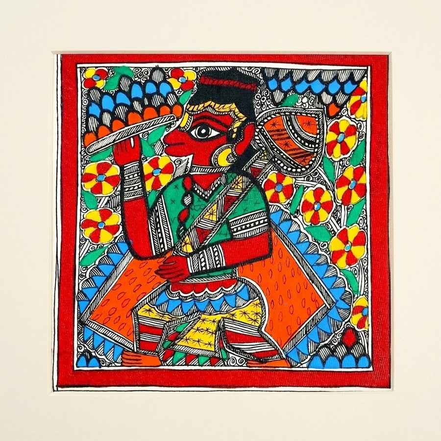 Lord Hanuman - Madhubani Painting, handmade Madhubani painting from India