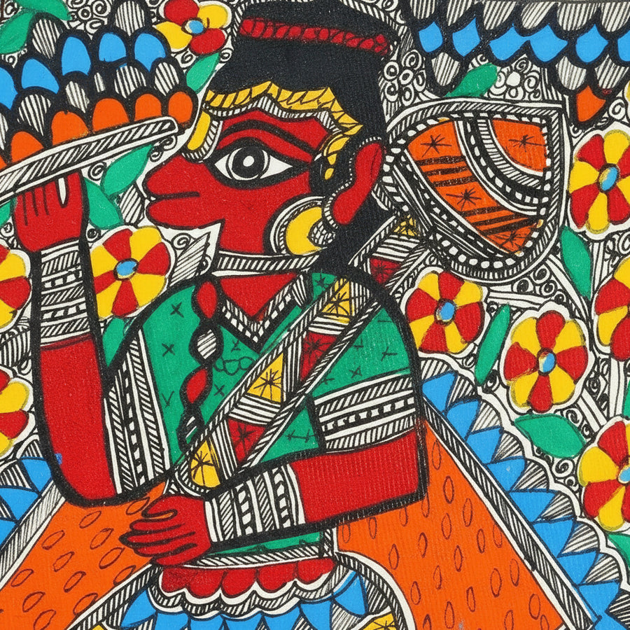 Lord Hanuman - Madhubani Painting - view 3, handmade Madhubani painting from India