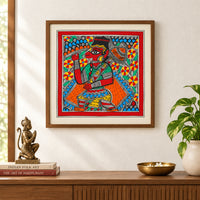 Lord Hanuman with Gada - Madhubani Painting, handmade Madhubani painting from India