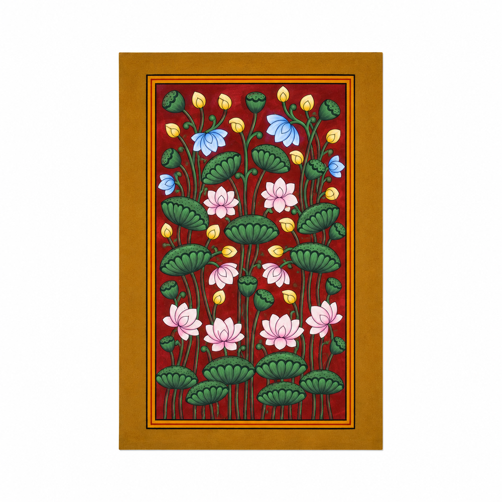 Lotus Bloom Harmony - Pichwai Painting, handmade pichwai painting from India