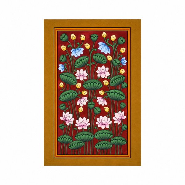 Lotus Bloom Harmony - Pichwai Painting, handmade pichwai painting from India