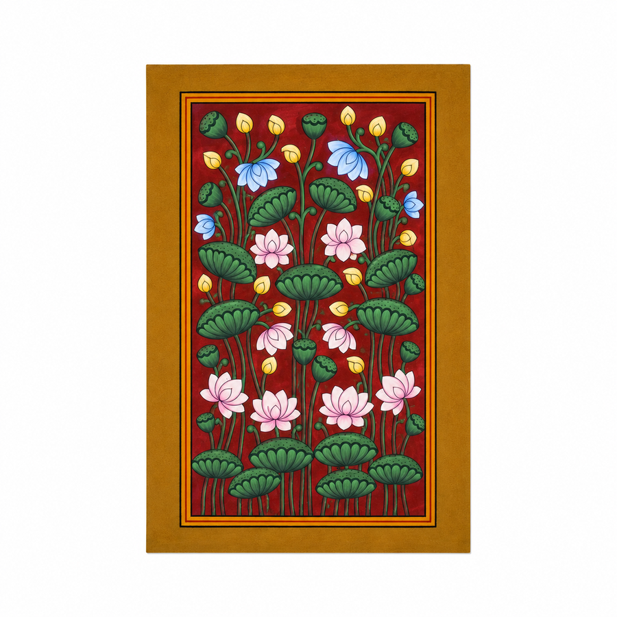 Lotus Bloom Harmony - Pichwai Painting, handmade pichwai painting from India