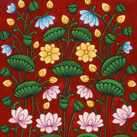 Lotus Bloom Harmony - Pichwai Painting - view 2, handmade pichwai painting from India