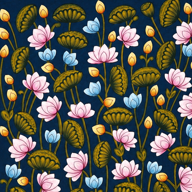 Lotus Garden Serenity - Pichwai Painting - view 2, handmade pichwai painting from India