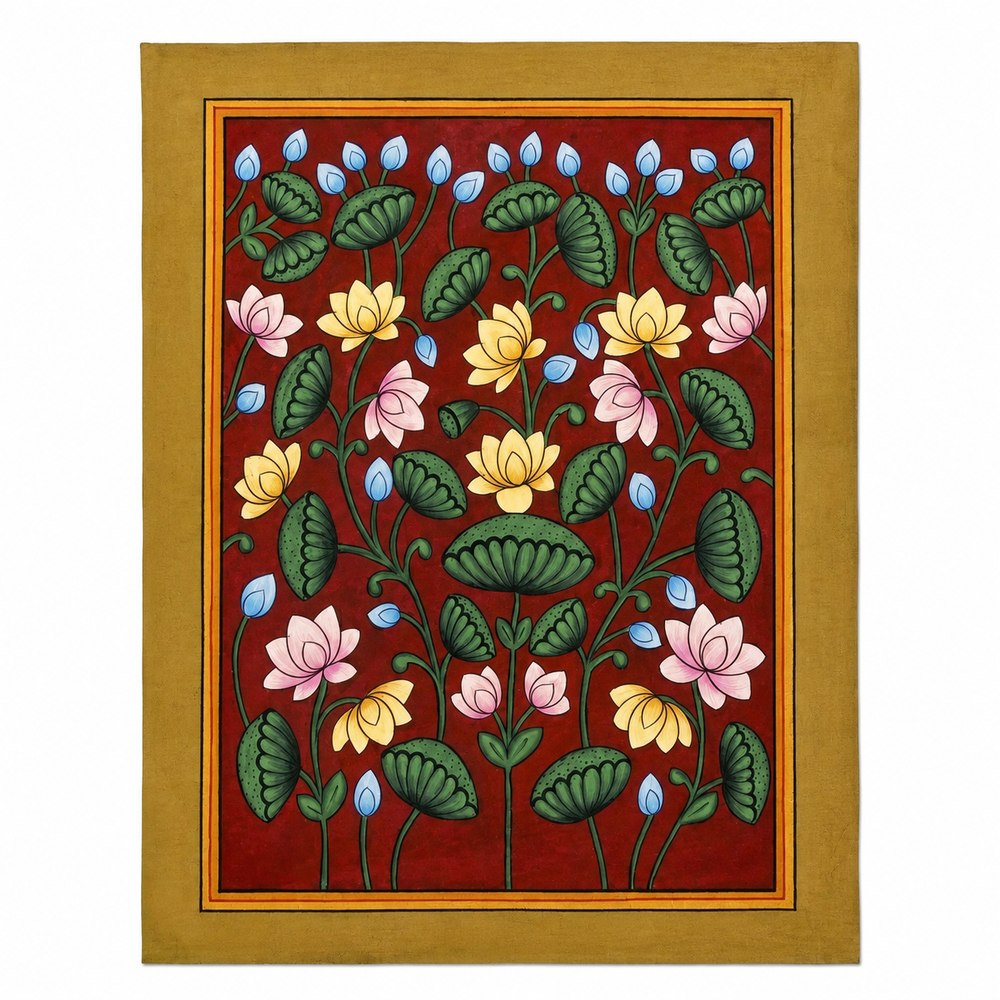 Lotus Symphony - Pichwai Painting, handmade pichwai painting from India