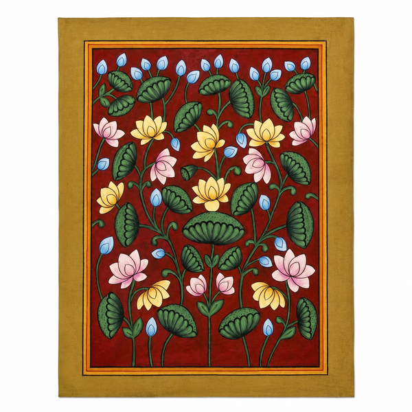 Lotus Symphony - Pichwai Painting, handmade pichwai painting from India