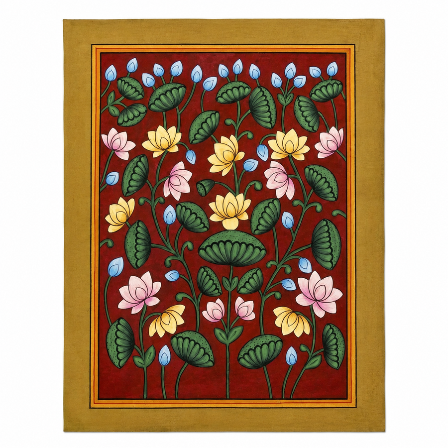 Lotus Symphony - Pichwai Painting, handmade pichwai painting from India