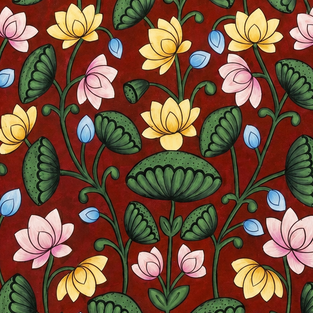 Lotus Symphony - Pichwai Painting - view 2, handmade pichwai painting from India