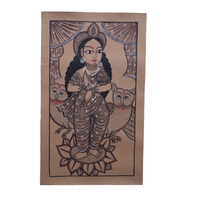 Maa Lakshmi on Lotus with Owls - Kalighat Painting - view 2, handmade Kalighat folk painting from India