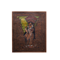 Maa Lakshmi Standing on Owl - Kalighat Painting, handmade Kalighat folk painting from India