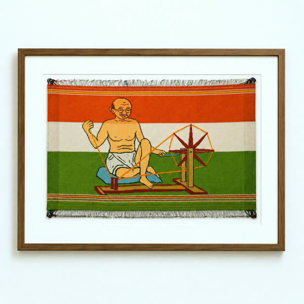 Mahatma Gandhi Khadi Wall Hanging - Handwoven Textile Art - view 2, handwoven khadi textile wall art from India