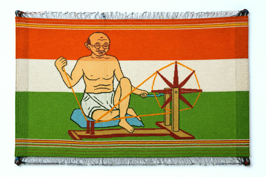 Mahatma Gandhi Khadi Wall Hanging - Handwoven Textile Art - view 3, handwoven khadi textile wall art from India