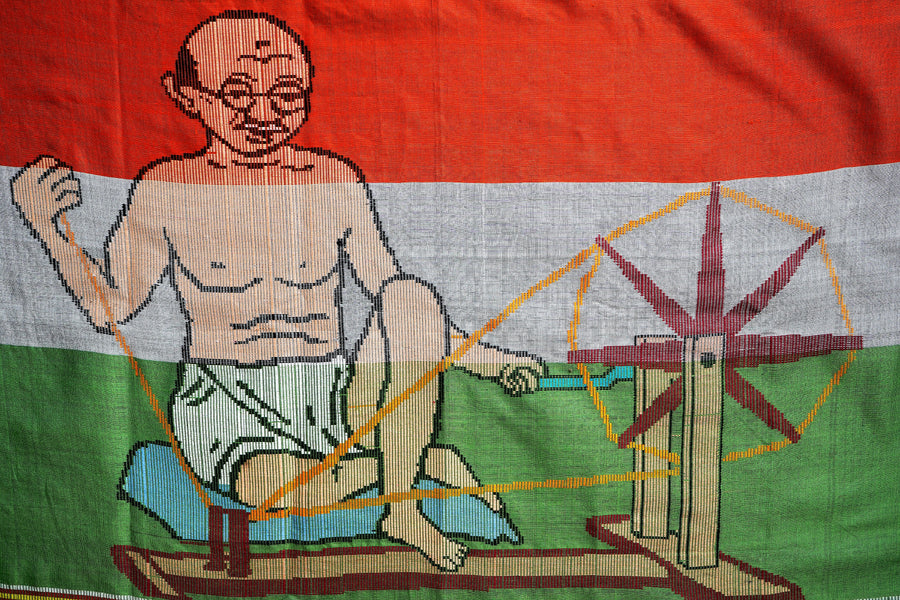 Mahatma Gandhi Khadi Wall Hanging - Handwoven Textile Art - view 4, handwoven khadi textile wall art from India