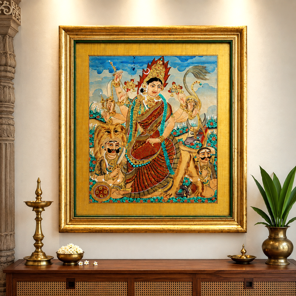 Mahishasuramardini - Mysore Painting, handmade Mysore painting from India