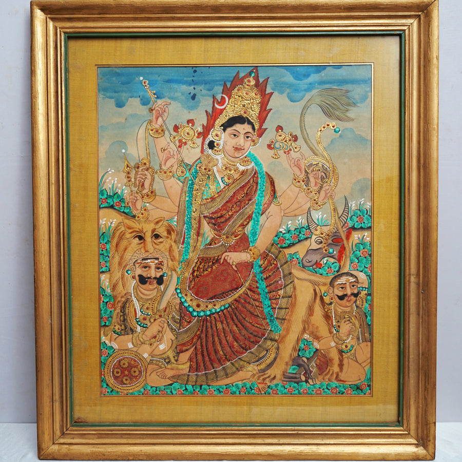 Mahishasuramardini - Mysore Painting - view 2, handmade Mysore painting from India