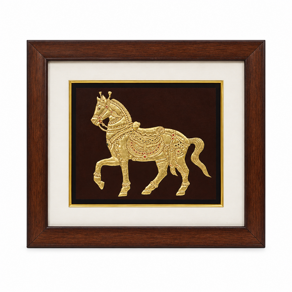 Majestic Golden Horse - Mysore Painting - view 2, handmade Mysore painting from India