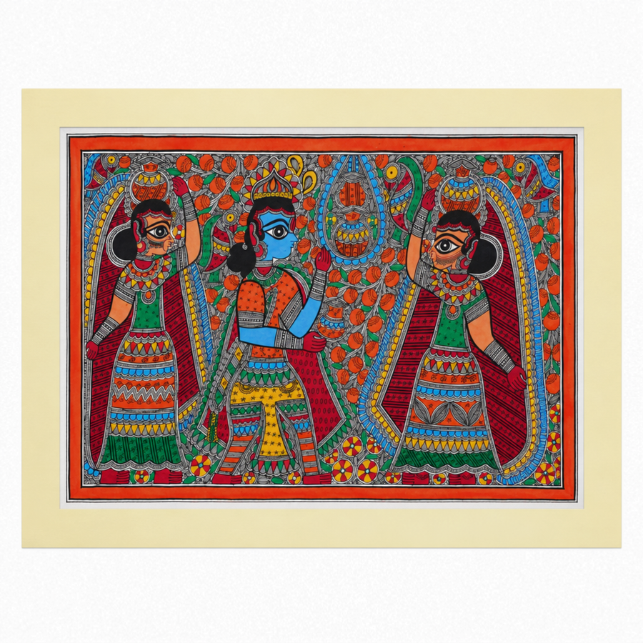 Makhan Leela - Madhubani Painting - view 2, handmade Madhubani painting from India