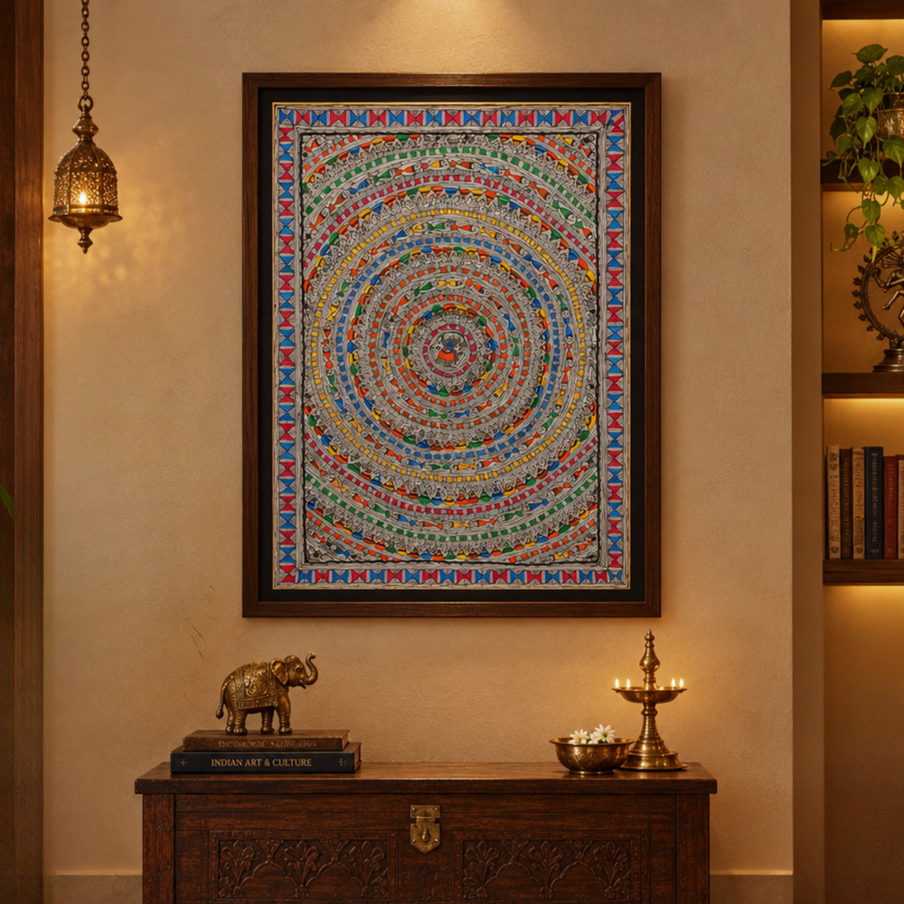 Mandala Godhana - Madhubani Painting, handmade Madhubani painting from India
