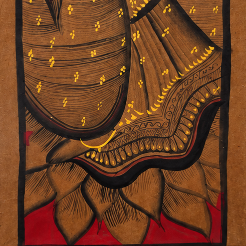 Mata Lakshmi on Lotus - Kalighat Painting - view 5, handmade Kalighat folk painting from India