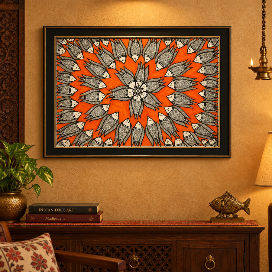 Matsya Mandala - Madhubani Painting - view 2, handmade Madhubani painting from India