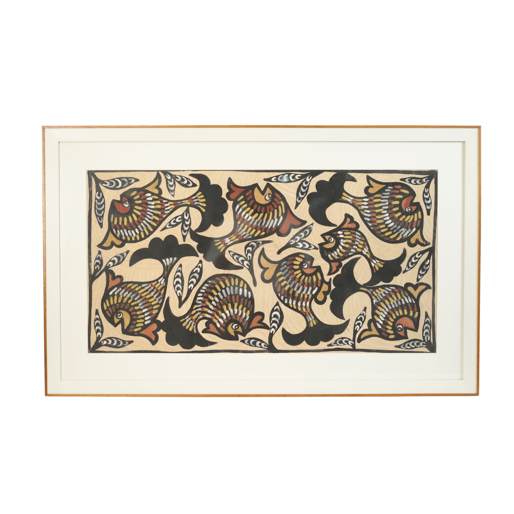 Matsya - Sohrai Painting, handmade Sohrai tribal painting from India