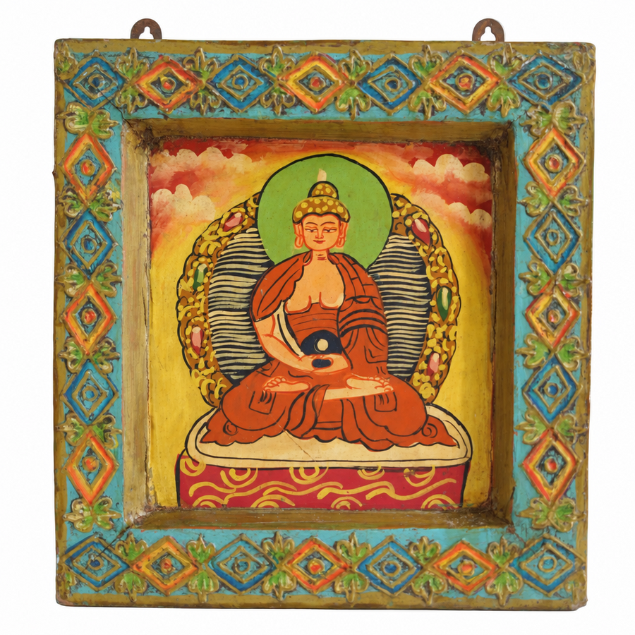 Meditative Buddha - Tibetan Hand-Painted Wall Hanging - view 2, handmade Tibetan wall hanging from India