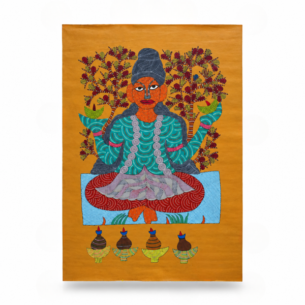 Meditative Tribal Woman - Gond Painting - view 2, handmade Gond folk painting from India